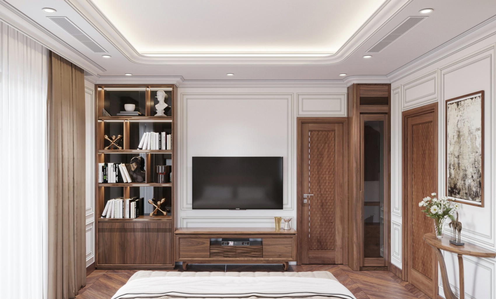 Tủ kệ tivi – Thiết kế nhỏ gọn, tinh tế và hiện đại Tủ kệ tivi phòng ngủ bằng gỗ tự nhiên