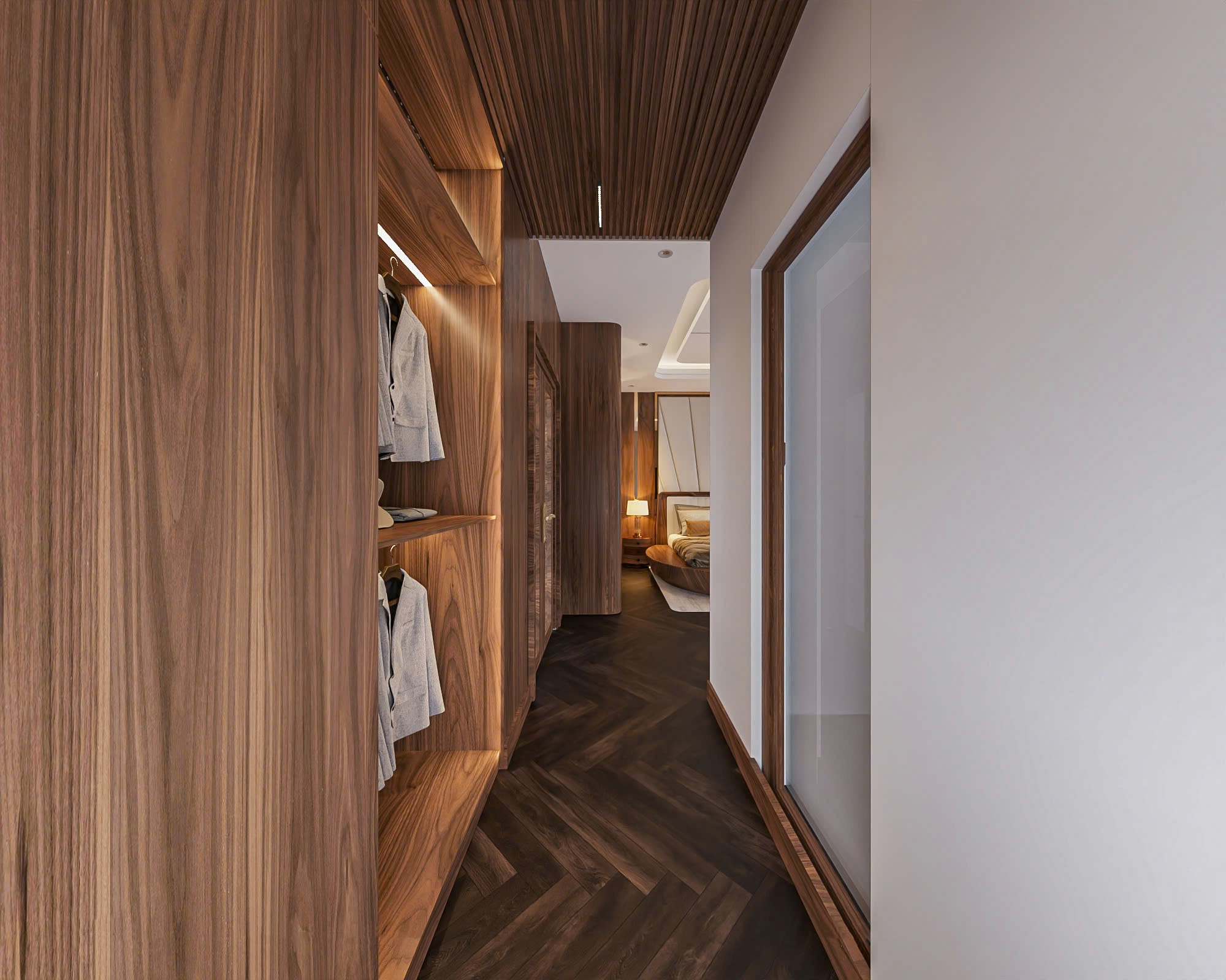 Tủ quần áo đẹp và hiện đại gỗ sồi chữ I kịch trần