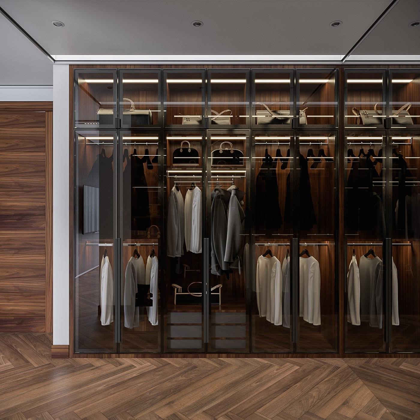 Mẫu tủ quần áo gỗ cánh kính cao kịch trần hiện đại Mẫu tủ quần áo gỗ cánh kính cao kịch trần hiện đại