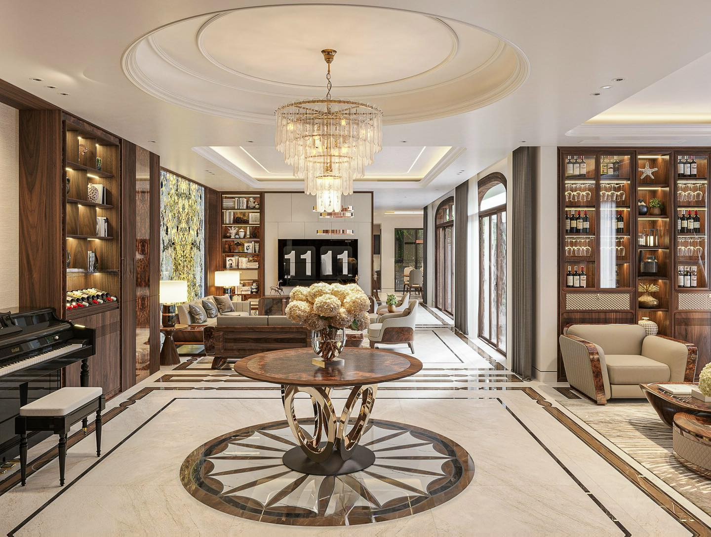 Tủ rượu gỗ đẹp kiểu dáng chữ I cao kịch trần âm tường hiện đại Tủ rượu gỗ đẹp kiểu dáng chữ I cao kịch trần âm tường hiện đại