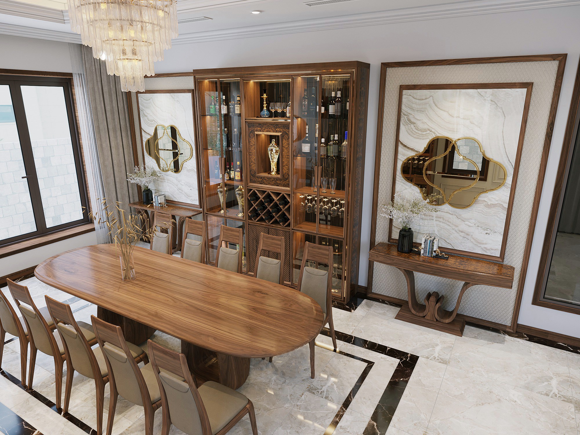 tủ rượu gỗ óc chó cao cấp, sang trọng và bền đẹp