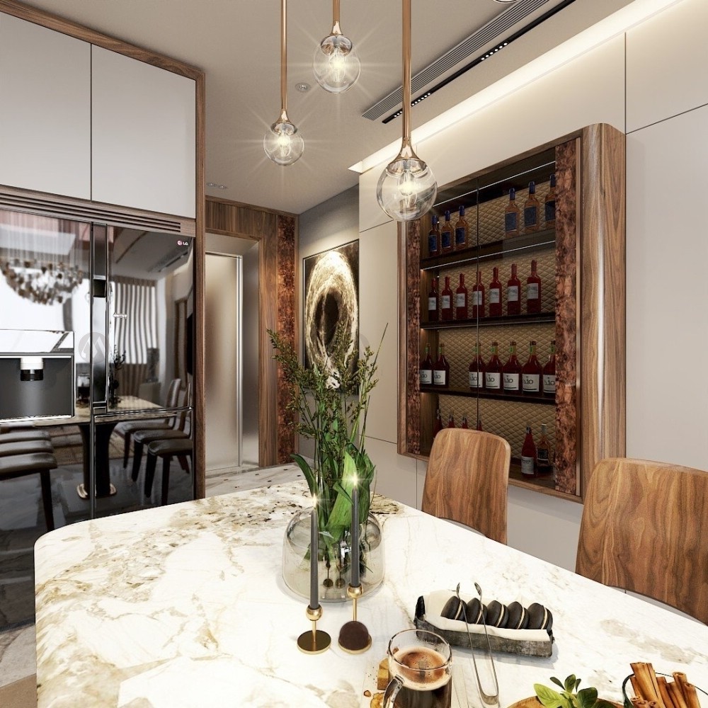 Tủ rượu hiện đại treo tường nhỏ gọn với mặt kính trong suốt và viền veneer nu Tủ rượu hiện đại treo tường nhỏ gọn với mặt kính trong suốt và viền veneer nu