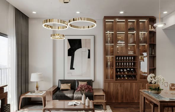 Tủ rượu phòng khách hiện đại bằng gỗ tự nhiên